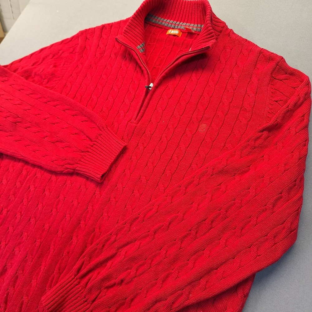 Izod Mens Red Cable Knit Quarter Zip Cotton Sweater 45FS660 XXL